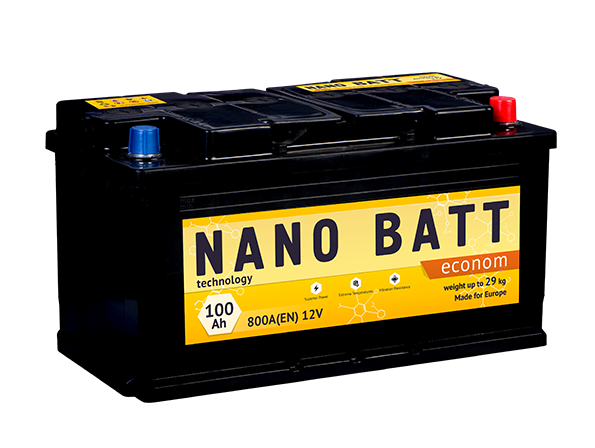 Аккумулятор NANO BATT  Econom  -100 +левый (800 пуск)2020!!!