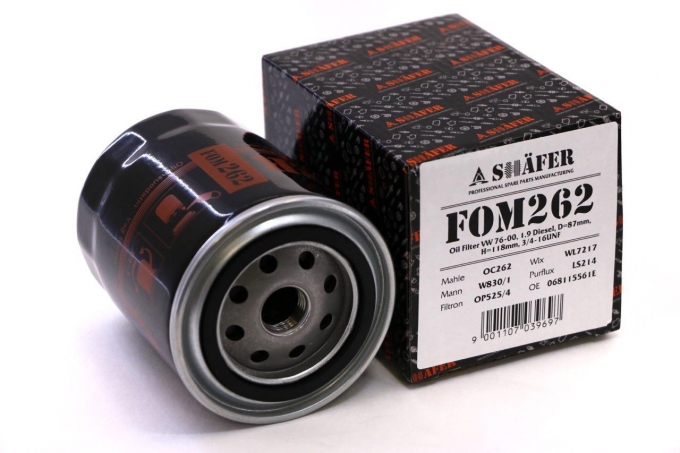 Фильтр масляный SHAFER FOM262 VW 76-00, 1.9 Diesel, D=87mm, H=118mm, 3/4-16UNF