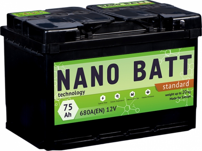 Аккумулятор NANO BATT  Standart - 75 +правый (680 пуск)2020!!!