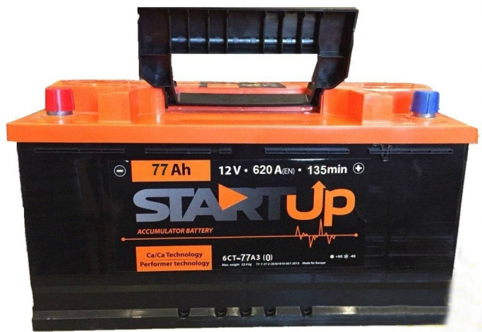 Аккумулятор StartUp -77 +правый (0) (620 пуск)