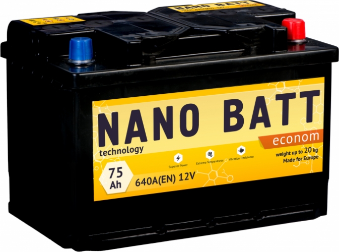 Аккумулятор NANO BATT  Econom - 75 +правый 640 А