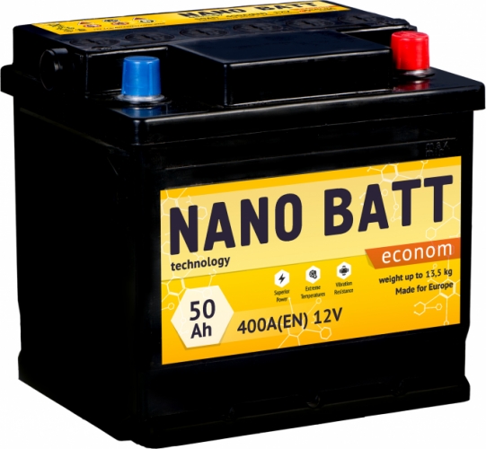 Аккумулятор NANO BATT  Econom - 50 +левый (400 пуск)2020!!!